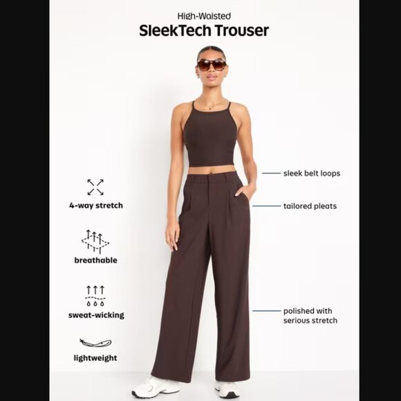 High-Waisted Medium SleekTech Trouser Pants Office Work Travel - Picture 3 of 9